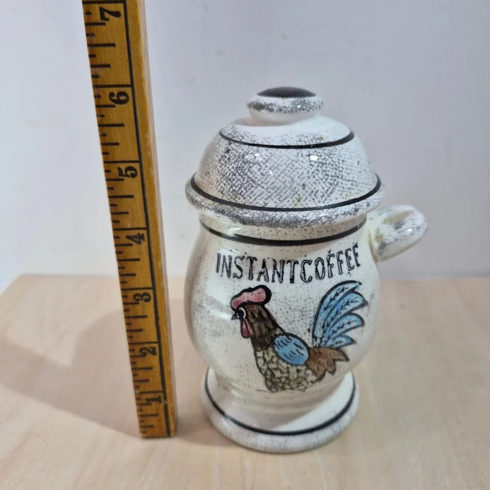Viking Hand Made Instant Coffee Jar Rooster Ceramic Vintage Kitchen Decor‎